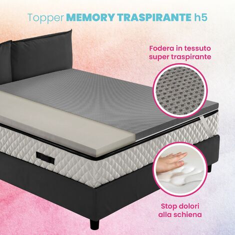 Topper Memory Foam singolo 90x190 - alto 7 cm, a portanza differenziata,  sfoderabile | One H7