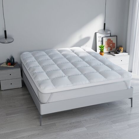 Topper One Matrimoniale 180 x 200 cm Imbottitura Effetto Piuma con Elastici in Cotone Bianco Varie Misure