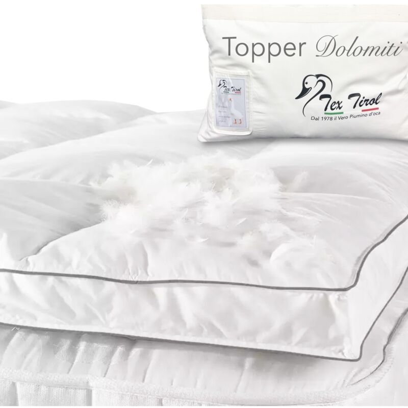 TOPPER pour matelas en duvet d'oie TEX TIROL © DOLOMITI 50% duvet d'oie / 50% plume d'oie Carré et demi-MAXI cm. 140x190