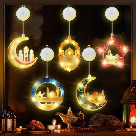 TOPRUNYI Set di 5 luci LED Ramadan Eid Mubarak con ventose
