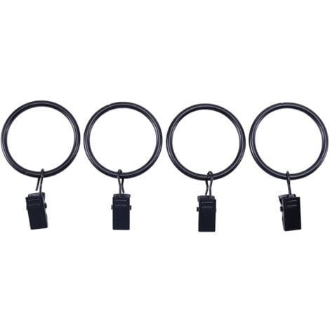Topspeeder 36 Pack Rings Curtain Clips Strong Metal Decorative Drapery window Curtain Ring with Clip Rustproof Vintage Interior Diameter Black