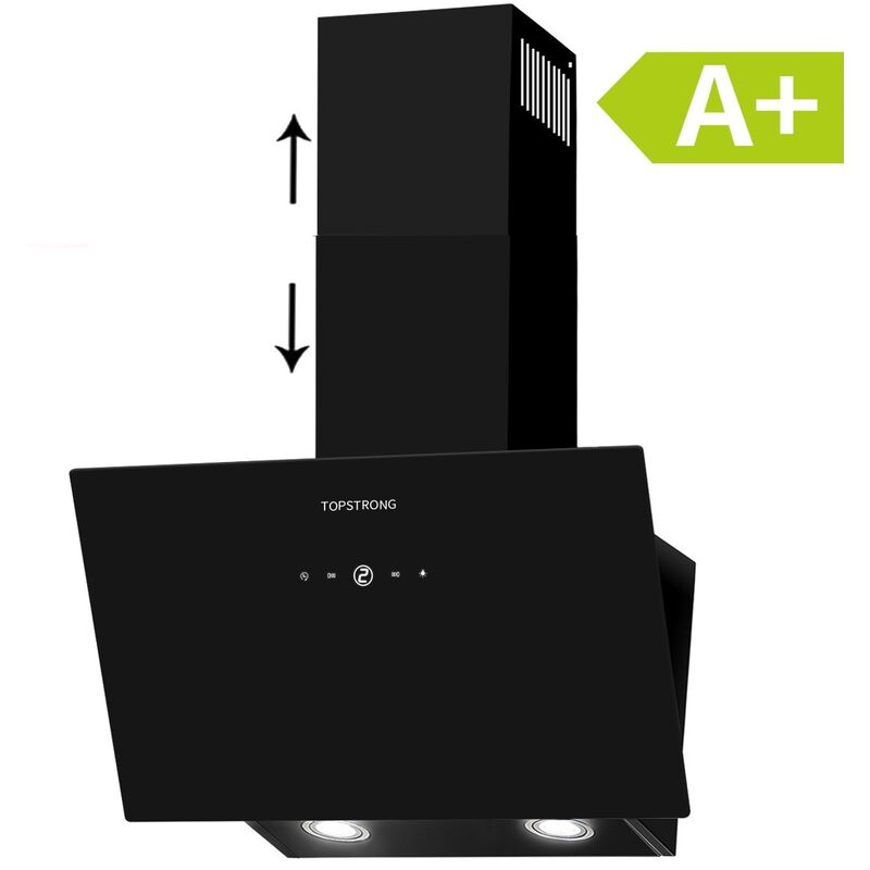 Hotte Tactile Inclinee 60cm 700m3/h Classe a+ 3 Vitesses Recyclage Ou Evacuation Verre Noir-TV1360 - Topstrong