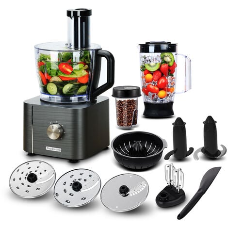 TopStrong Robot multifonction 1100W Robot de cuisine 3.2L-11 en 1 -Batteur -Mixeur-Extrateur de jus- Grise -Classe énergétique A+++