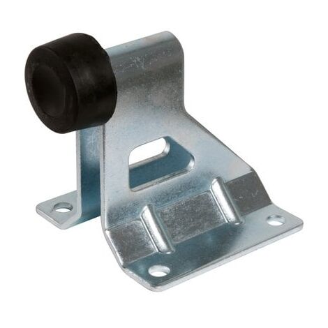 Torbel – Butée sur platine à visser pour portail – Acier zingué blanc – Longueur 110 mm – Butoir plastique noir diamètre 35 mm