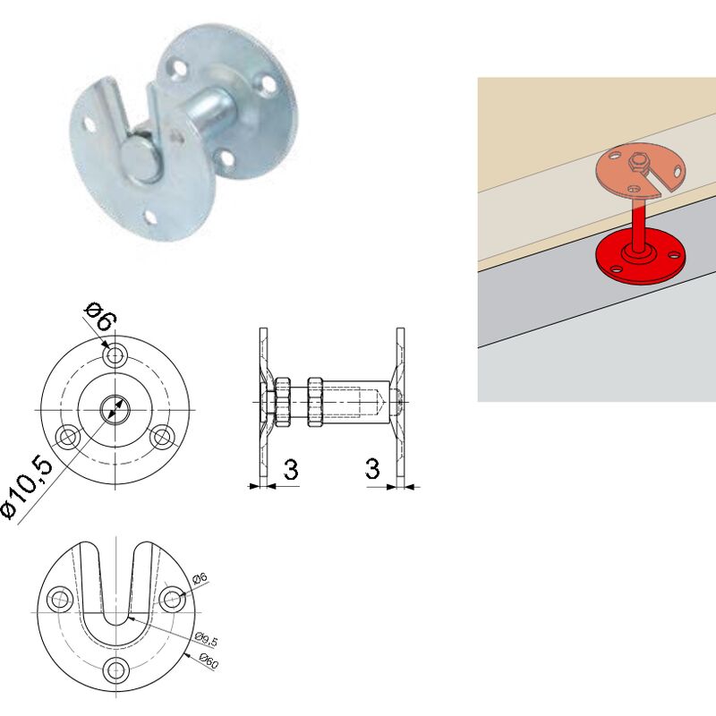 Torbel - Soporte de rampa recto ajustable zincado - 9930031