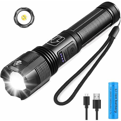 X.Store Torcia LED Professionale Potente 10000 Lumens, Ricaricabile USB  XHP70 5 Modalità Impermeabile Zoom Militare Torcia Elettrica, Alta Potenza  Torce con 18650 Batteria per Attività All'aperto : : Fai da te