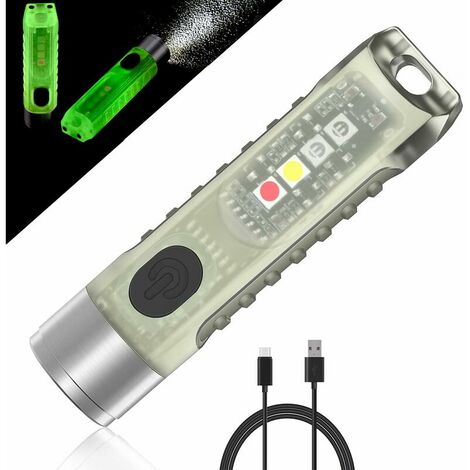 Torch Mini LED Aurora Torch Light USB Rechargeable Fluorescent Keychain,UV/White/Red Blue EDC Side Light,Magnetic Waterproof IP65,400 LM,Outdoor Emergency,Ideal Gift