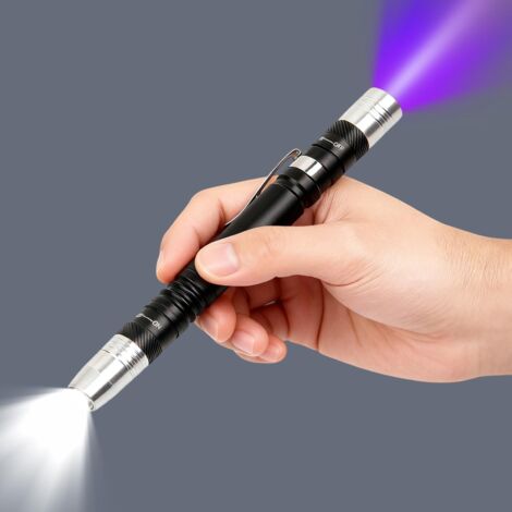 Torche à lumière noire UV Torche LED 2-en-1 avec lumière violette et blanche 395nm Détecteur d'urine UV pour faux billets de banque et taches d'animaux sur tapis et rideaux (1 Pcs)