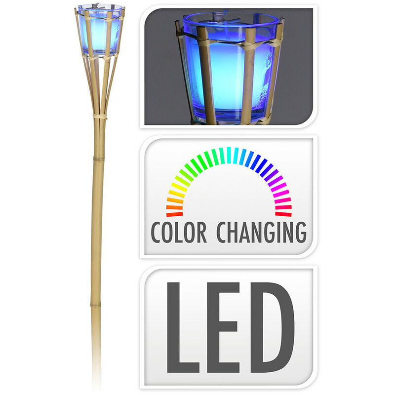 Koopman - Torche En Bambou Couleur Naturelle Avec Bougie Led Rgb Et Parfumée à Pile 77cm
