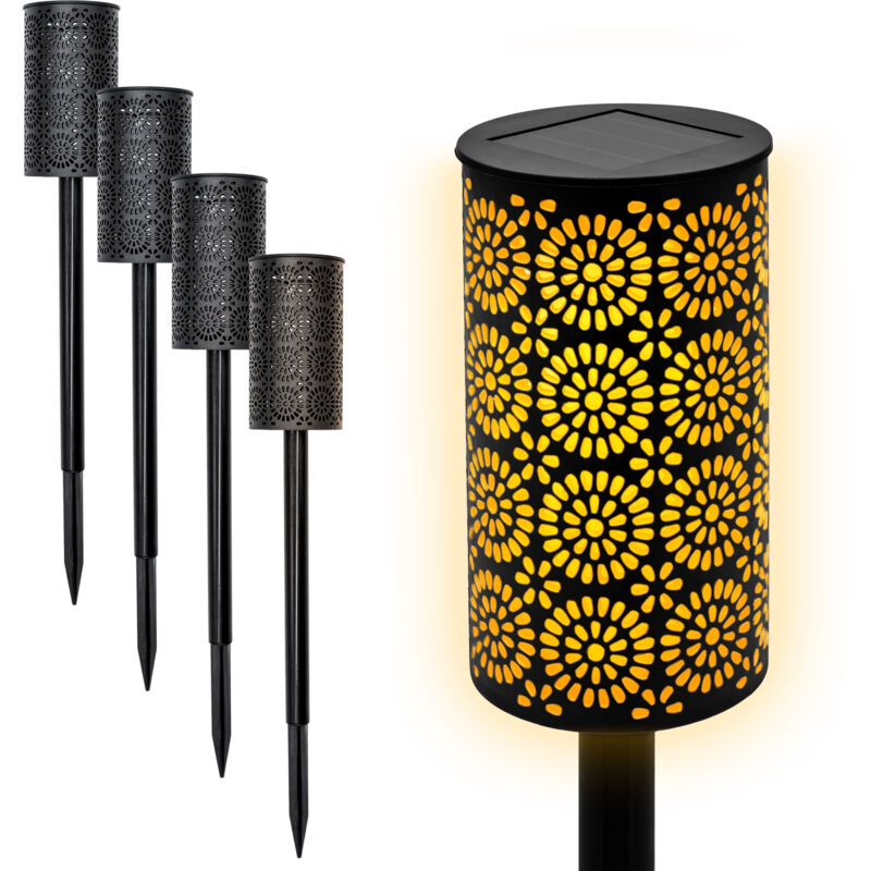 Torche de jardin solaire led avec motif floral 49 x 7 cm - Lot de 4 - Lampe de chemin avec effet de flamme réaliste