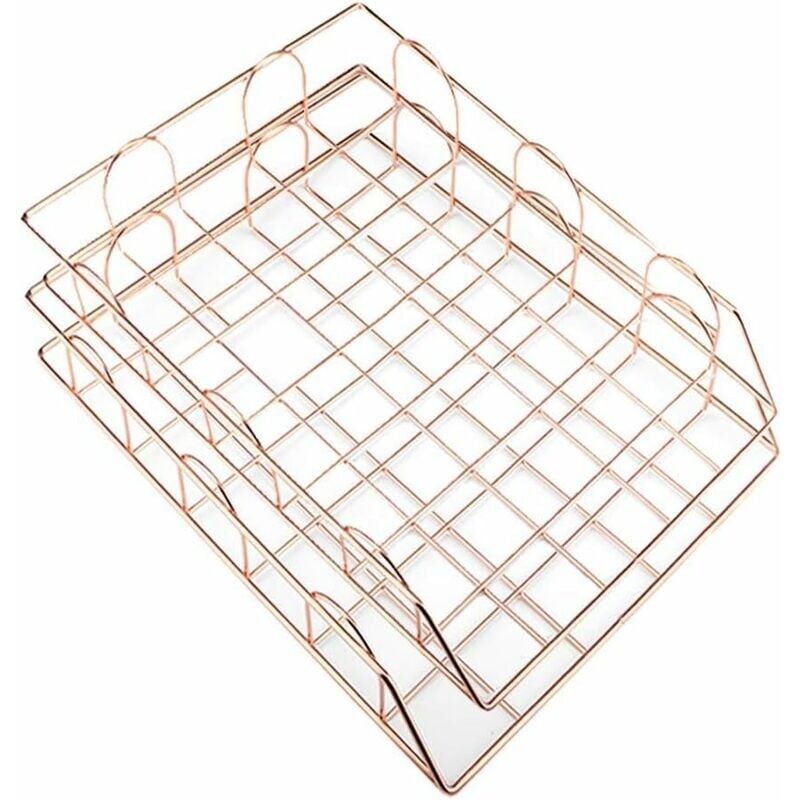 2 Pcs Corbeille à Courrier Empilable en Métal, Bac à Courrier Organisateur de Bureau pour Classement Stockage Document Fichier, Couleur Or Rose-LIAIKI