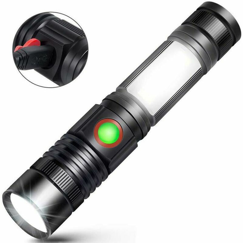 Trimec - Torche Lampe de Poche led usb Rechargeable Puissante Militaire Lampe cob Portable Zoomable Torche pour Auto Garage Atelier Camping Bricolage