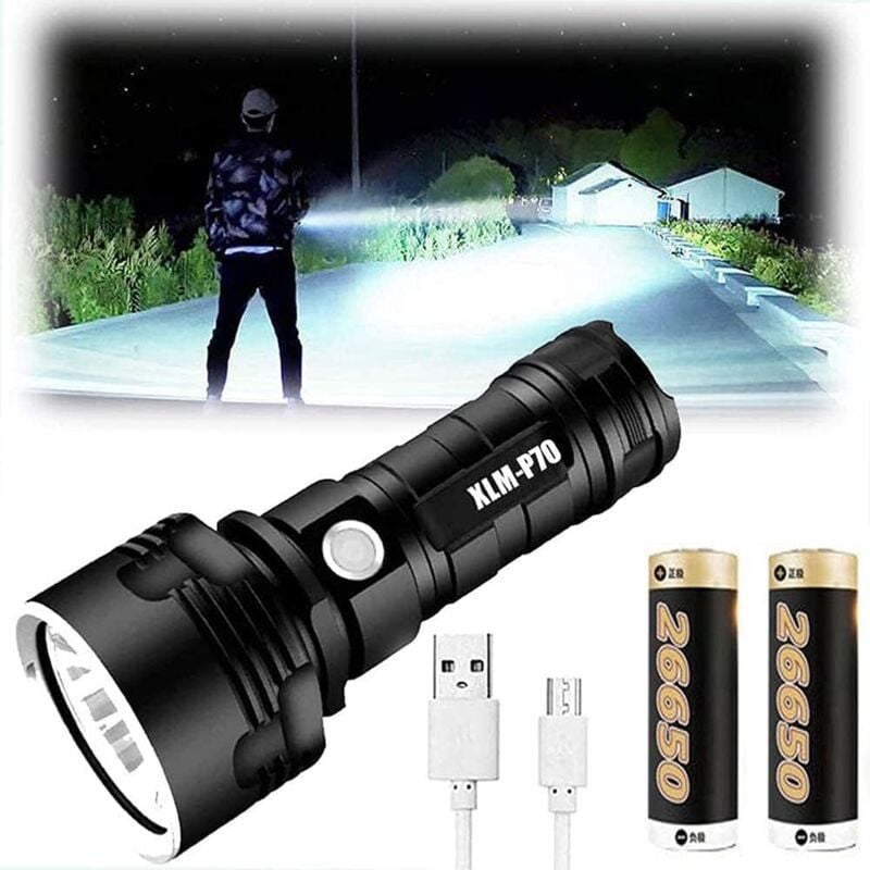 Alovez - Torche led, 30000-100000 Lumens Haute Puissance Étanche, Rechargeable par usb, 3 Modes d'éclairage Pour Camping