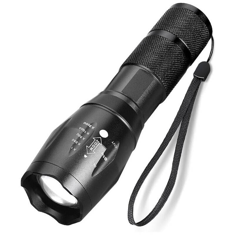 Torche led Ultra puissante XML-T6 Lampe Torche Militaire utilisable pour vélo ou randonnées et 5 Modes Dont Flash Anti-agression,Conception Antichoc