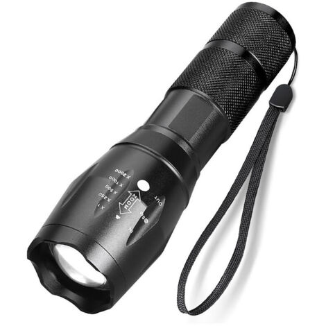 Torche LED Ultra puissante XML-T6 Lampe Torche Militaire utilisable pour vélo ou randonnées et 5 Modes Dont Flash Anti-agression,Conception Antichoc