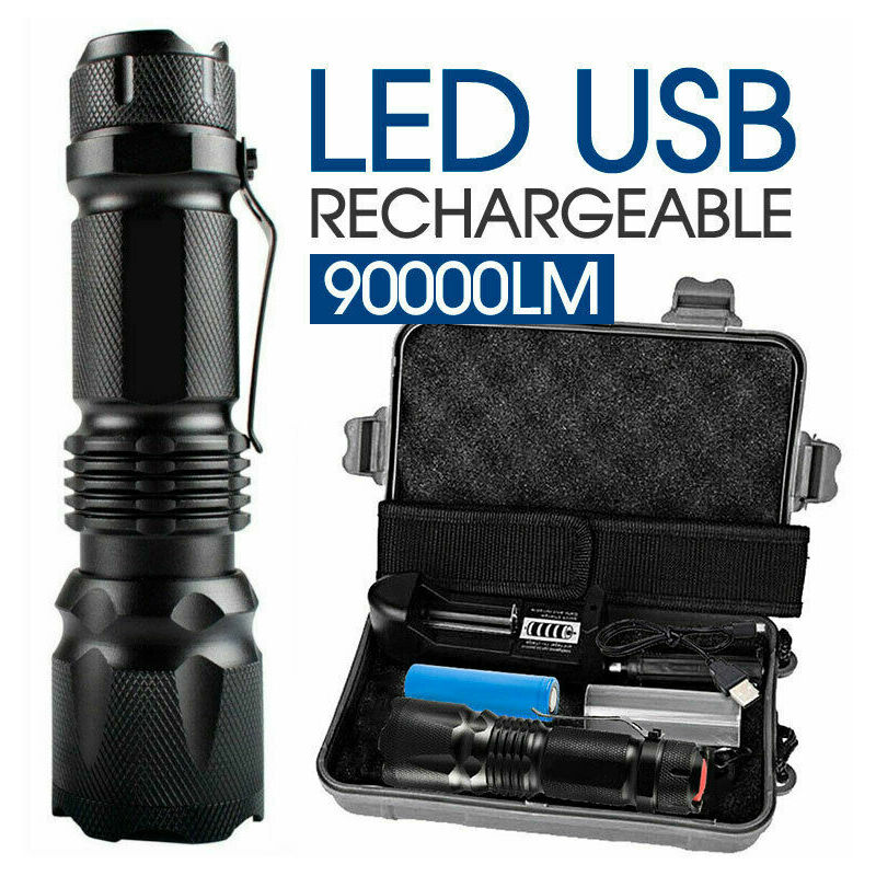 Torche lumineuse zoom focus torche d'éclairage L2 torche mini portable rechargeable lampe torche forte (ensembles)