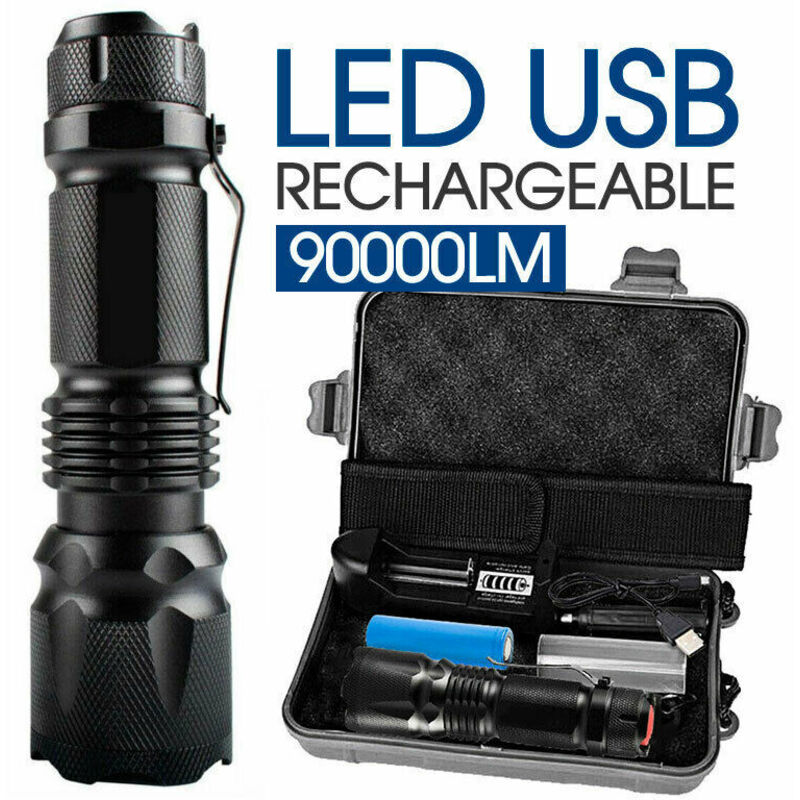 Torche lumineuse zoom focus torche d'éclairage L2 torche mini portable rechargeable lampe torche forte (ensembles)