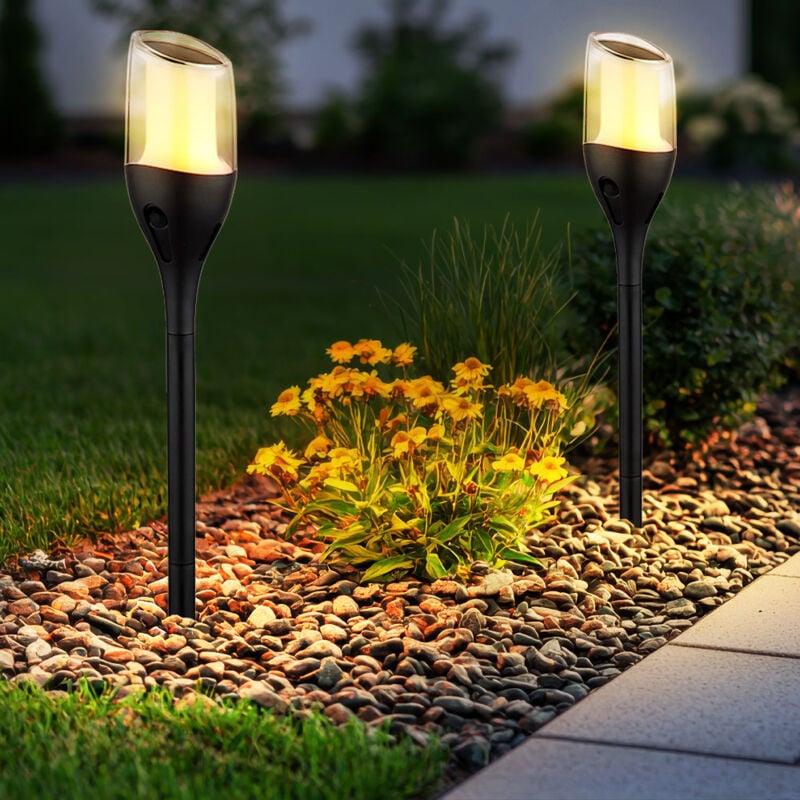 Torche solaire Lampe d'extérieur Décoration de jardin Lampe solaire led avec effet de feu Piquet de terre Lampe de terrasse, blanc chaud, DxH 7,5 x