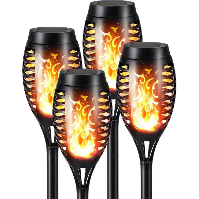 Torche Solaire Lumières Étanche, 4 Pack 12LED Danse Flamme Scintillante Lumières Solaires Décoration De Paysage Éclairage Crépuscule Sécurité Pour