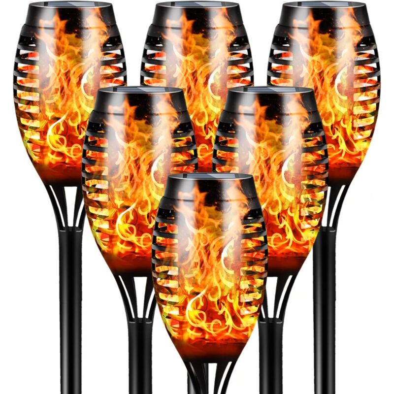 Torche Solaire Lumières Étanche, 6 Pack 12LED Danse Flamme Scintillante Lumières Solaires Décoration De Paysage Éclairage Crépuscule Sécurité Pour
