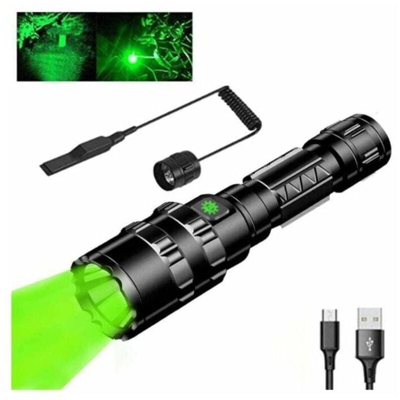 Torche, torche de chasse verte, torche de lumière verte 1000 lumens 300 mètres étanche 5 modes torches tactiques (noir)