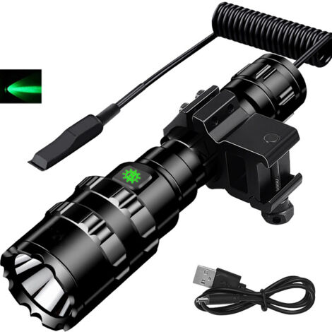 AMRINUGL Torche, torche de chasse verte, torche de lumière verte 1000 lumens 300 mètres étanche 5 modes torches tactiques (noir)