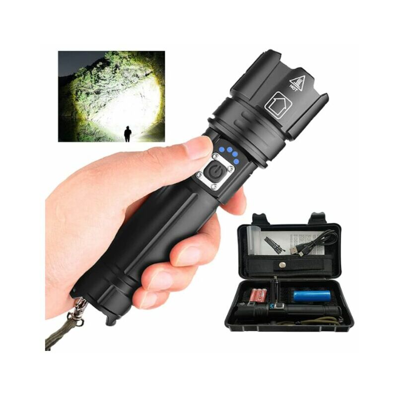Torches led Super Bright P70 30000100000 Lumens, Lampe torche led rechargeable XHP70.2, Lampe de poche tactique avec étui, Lampe torche puissante