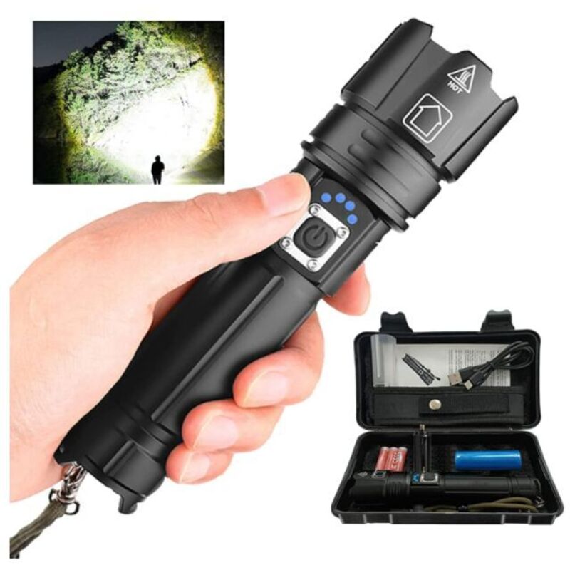 Lucky-88 - Torches led Super Bright P70 30000100000 Lumens, Lampe torche led rechargeable XHP70.2, Lampe de poche tactique avec étui, Lampe torche