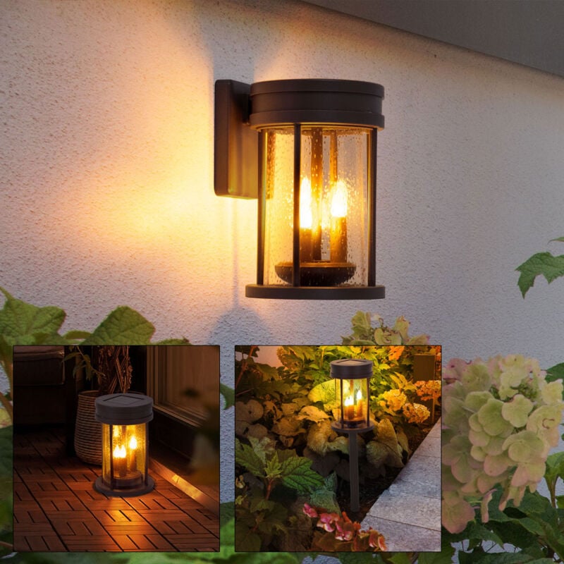 Torches solaires pour l'extérieur, lanterne de table vacillante, solaire pour l'extérieur, applique murale solaire de jardin, lanterne 3 en 1 avec