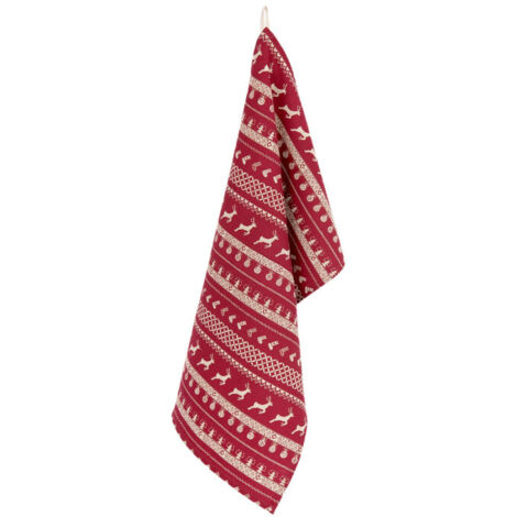Torchon 100% Coton Rouge et Beige Esprit Montagne Chalet