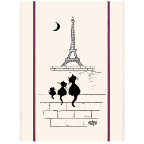 Torchon 60 X 80 Cm Beige Chats Tour Eiffel - Dubout - Winkler