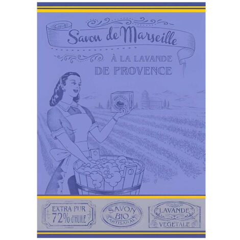 Torchon de cuisine en coton jacquard bleu - Provence