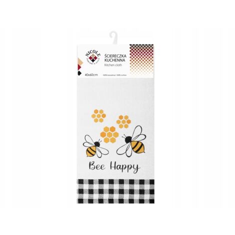 Torchon de cuisine en coton NICOLE 40x60 cm art. 52387 blanc abeilles inscription Abeille Heureuse