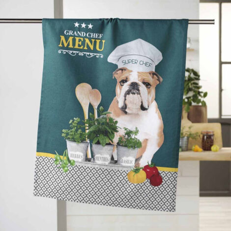 Torchon de Cuisine Imprimé "Hot Dog" 50x70cm Bleu