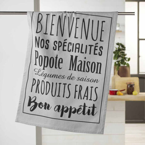 Torchon de Cuisine Imprimé "Popote" 50x70cm Gris