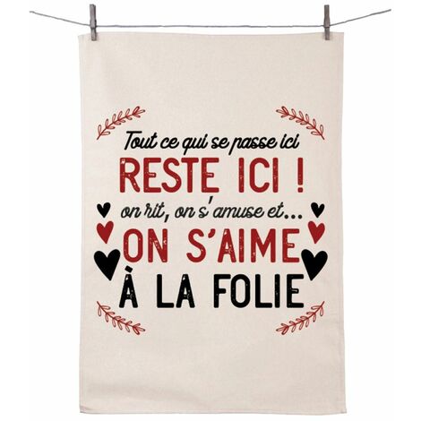 Torchon en coton décoré - Ici on s'aime