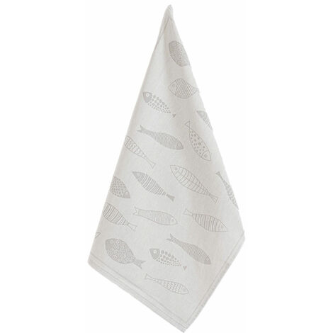 Torchon Gris imprimé poisson 50 x 70 cm