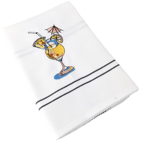 Torchon nid d'abeille WAFFLE brodé Cocktail
