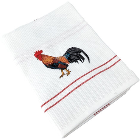 Torchon nid d'abeille WAFFLE brodé Coq