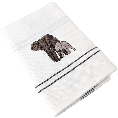 Torchon nid d'abeille WAFFLE brodé Éléphant