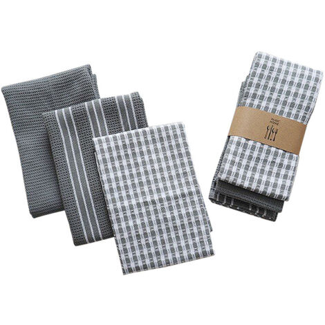 Torchons de cuisine, lot de 3 chiffons de nettoyage super absorbants 100 % coton 45 x 65 cm pour le nettoyage de la maison, du verre, de la fenêtre (gris)