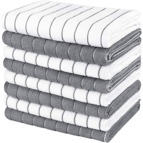 Torchons de cuisine - Lot de 8, torchons ultra doux et absorbants, chiffons de nettoyage en microfibre - Gris/Blanc