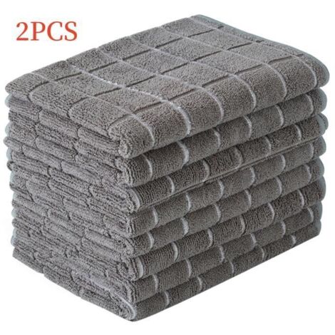 Torchons de Cuisine - Microfibre - Absorbants - 35x35 cm - Gris - Lot de 2