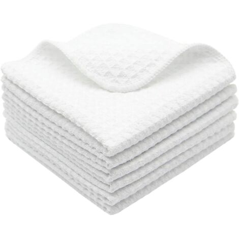 Torchons de cuisine, Super Absorbant Microfibre Chiffon nettoyagant, Serviettes de Cuisine douce et lavable,Lavette Blanc 6 Pack,30cmx30cm NPTERBL