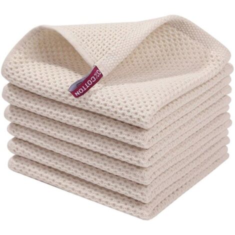 Torchons , lot de 6, 34 x 34 cm, torchons doux, torchons de cuisine, torchons de cuisine absorbants, blanc cassé