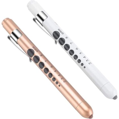 Torcia a forma di penna con pupilla regolabile, torcia a LED a forma di penna per infermieri e medici, 2 torce mediche riutilizzabili a forma di penna, luce bianca (oro rosa/bianco).