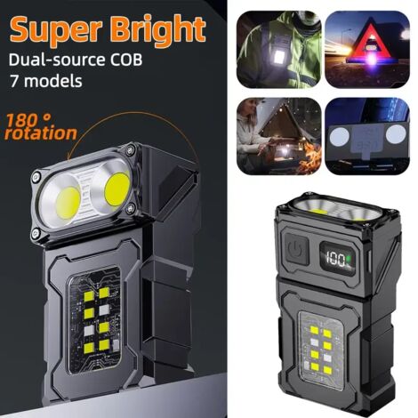 Torcia a LED ad alta intensità, ultra luminosa, ricaricabile, portatile, lampada a clip di lunga durata, luce da lavoro COB multifunzionale per uso esterno.