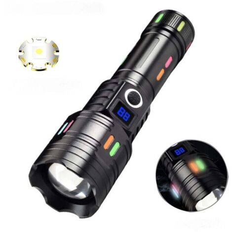 Torcia a LED, M1 potente torcia ricaricabile con 4 modalità e zoom [3 lenti colorate] Mini torcia a batteria per campeggio/escursionismo/emergenza, nero [classe energetica A+++]