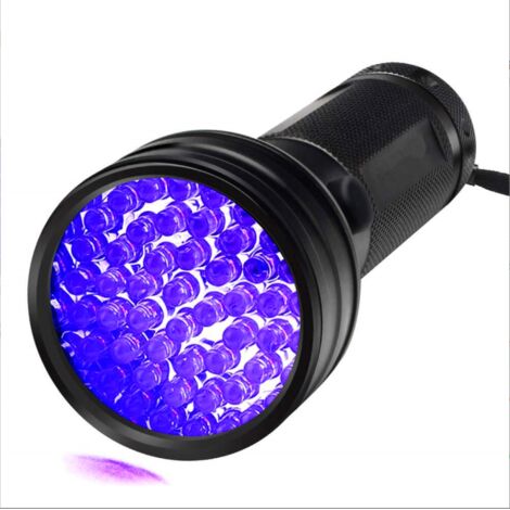Torcia a luce nera UV, luce nera portatile a 51 LED, rilevatore da 395 nm per urina di animali domestici, macchie, cimici dei letti e scorpioni, batterie non incluse.