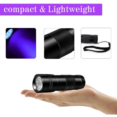 Torcia a luce nera UV, torcia a 12 LED, luce ultravioletta da 395 nm per geocaching, rilevatore di urina di animali domestici